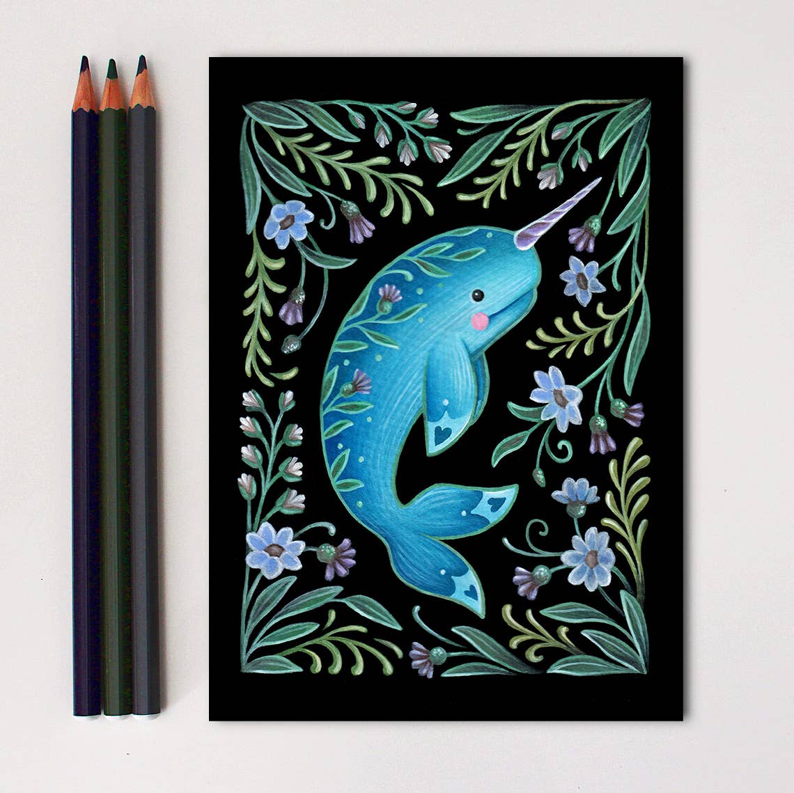Narwhal Art Print Folk Decor: 5x7